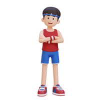 3d desportista personagem exalando confiança com braços cruzado pose dentro uma dinâmico configuração png