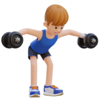 3D Sportsman Character Performing Dumbbell Bent Over Reverse Fly png