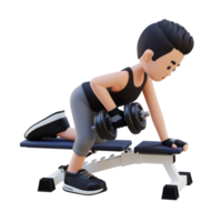 3D Sportsman Character Sculpting Back Muscles with Dumbbell Row Exercise png