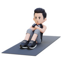 Perfect Abs 3D Sporty Male Character Mastering the Standard Crunch at the Gym png