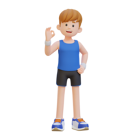 3D Sportsman Character Radiating Positivity with the OK Sign Gesture in a Vibrant Scene png