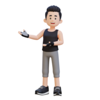 3D Sportsman Character Embracing Confidence with a Dynamic Hand Presentation Pose png