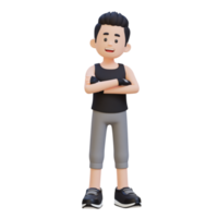 3D Sportsman Character Exuding Confidence with Arms Crossed Pose in a Dynamic Setting png