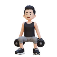 3d sportif personnage performant haltère squats png