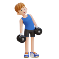 3d deportista personaje ejecutando pesa lado curva png