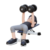 3D Sportsman Character Sculpting Muscular Chest with Dumbbell Bench Chest Fly png