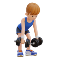 3D Sportsman Character Performing Dumbbell Bent Over Reverse Fly png