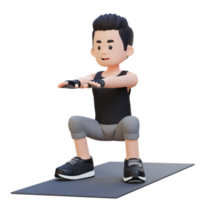 3D Sporty Male Character Mastering Squats in Home Gym png