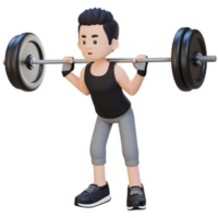 3D Sportsman Character Building Lower Body Strength with Barbell Squat Workout png