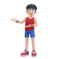 3D Sportsman Character Embracing Confidence with a Dynamic Hand Presentation Pose png