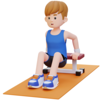 3D Sporty Male Character Building Power with Dips at Gym png