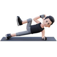 Energetic 3D Sporty Male Character Nailing the Abs Side Plank Crunch Workout at the Gym png