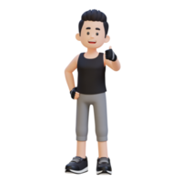 3d deportista personaje abrazando un positivo estilo de vida con un pulgar arriba actitud png