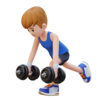 3D Sportsman Character Performing Dumbbell Single Leg Deadlift left png