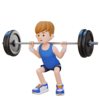 3D Sportsman Character Building Lower Body Strength with Barbell Squat Workout png