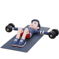 3D Sportsman Character Performing Dumbbell Chest Fly png