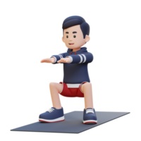 3d deportivo masculino personaje dominar sentadillas en hogar gimnasio png