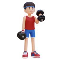 3D Sportsman Character Performing Left Hammer Curl with Dumbbell png