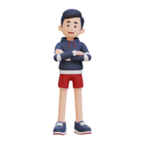 3D Sportsman Character Exuding Confidence with Arms Crossed Pose in a Dynamic Setting png