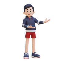 3D Sportsman Character Embracing Confidence with a Dynamic Hand Presentation Pose png