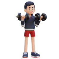 3D Sportsman Character Performing Dumbbell Reverse Curl png