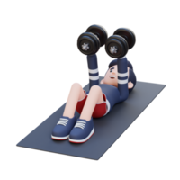 3D Sportsman Character Performing Dumbbell Chest Fly png