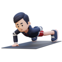 3D Sporty Male Character Mastering Single Arm Push Up at the Gym png