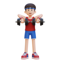 3D Sportsman Character Performing Upright Row with Dumbbell png