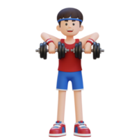 3d sportif personnage performant droit rangée avec haltère png