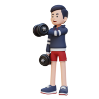 3d deportista personaje ejecutando pesa cofre mosca png