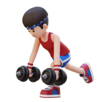 3D Sportsman Character Performing Dumbbell Single Leg Deadlift left png