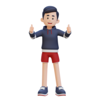 3d desportista personagem abraçando uma positivo estilo de vida com uma polegar acima pose png