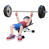 3D Sportsman Character Building Strength with Barbell Bench Press Exercise png