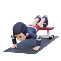 3D Sporty Male Character Performing Decline Push Up Exercise at the Gym png