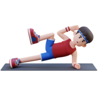 energético 3d deportivo masculino personaje magnífico el abdominales lado tablón crujido rutina de ejercicio a el gimnasio png