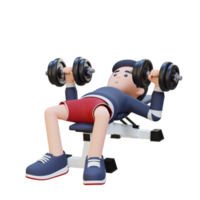 3D Sportsman Character Sculpting Muscular Physique with Dumbbell Bench Press png