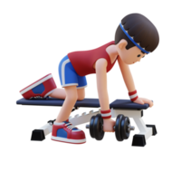 3D Sportsman Character Sculpting Back Muscles with Dumbbell Row Exercise png