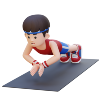 3D Sporty Male Character Performing Clap Push Up Exercise at Home Gym png