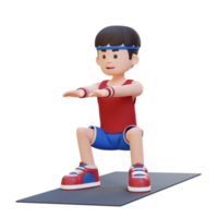 3D Sporty Male Character Mastering Squats in Home Gym png