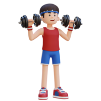 3D Sportsman Character Performing Dumbbell Shoulder Press png