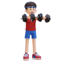 3D Sportsman Character Performing Dumbbell Front Raise png
