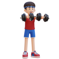 3d desportista personagem realizando haltere frente levantar png