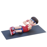 Dynamic 3D Sporty Male Character Engaging in Abs Side Crunch Workout at the Gym png