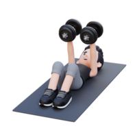 3D Sportsman Character Performing Dumbbell Chest Fly png