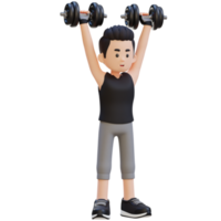 3D Sportsman Character Performing Dumbbell Shoulder Press png