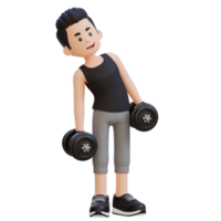 3d desportista personagem realizando haltere lado dobrar png