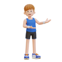 3D Sportsman Character Embracing Confidence with a Dynamic Hand Presentation Pose png