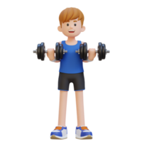 3D Sportsman Character Performing Drag Curls with Dumbbell png