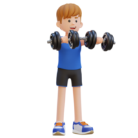 3d desportista personagem realizando haltere frente levantar png