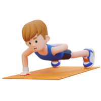 3D Sporty Male Character Mastering Single Arm Push Up at the Gym png